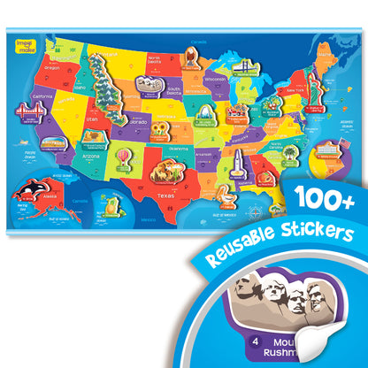 Mapology USA Map Wall Chart with Reusable Stickers