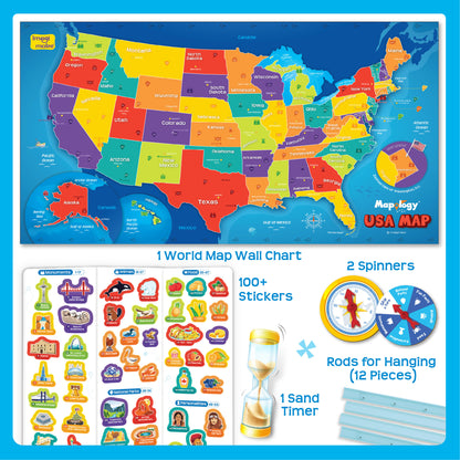 Mapology USA Map Wall Chart with Reusable Stickers
