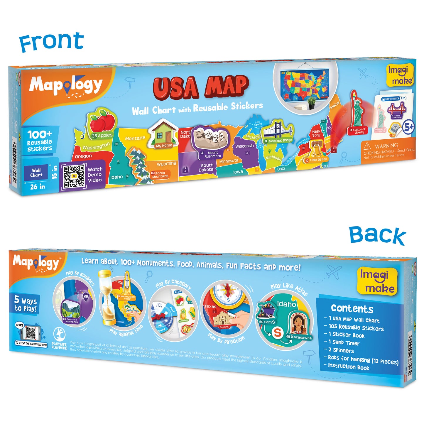Mapology USA Map Wall Chart with Reusable Stickers