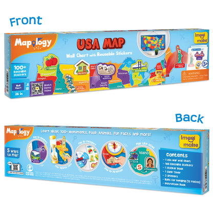 Mapology USA Map Wall Chart with Reusable Stickers