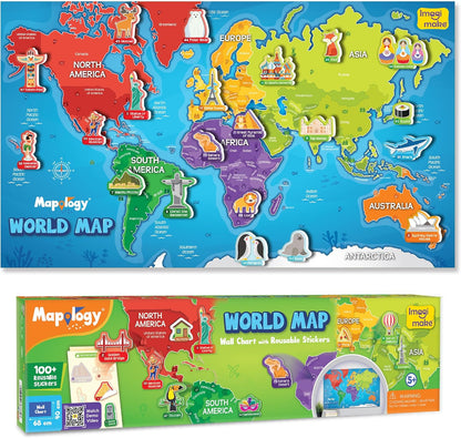 Imagimake Mapology World Map with Reusable Stickers