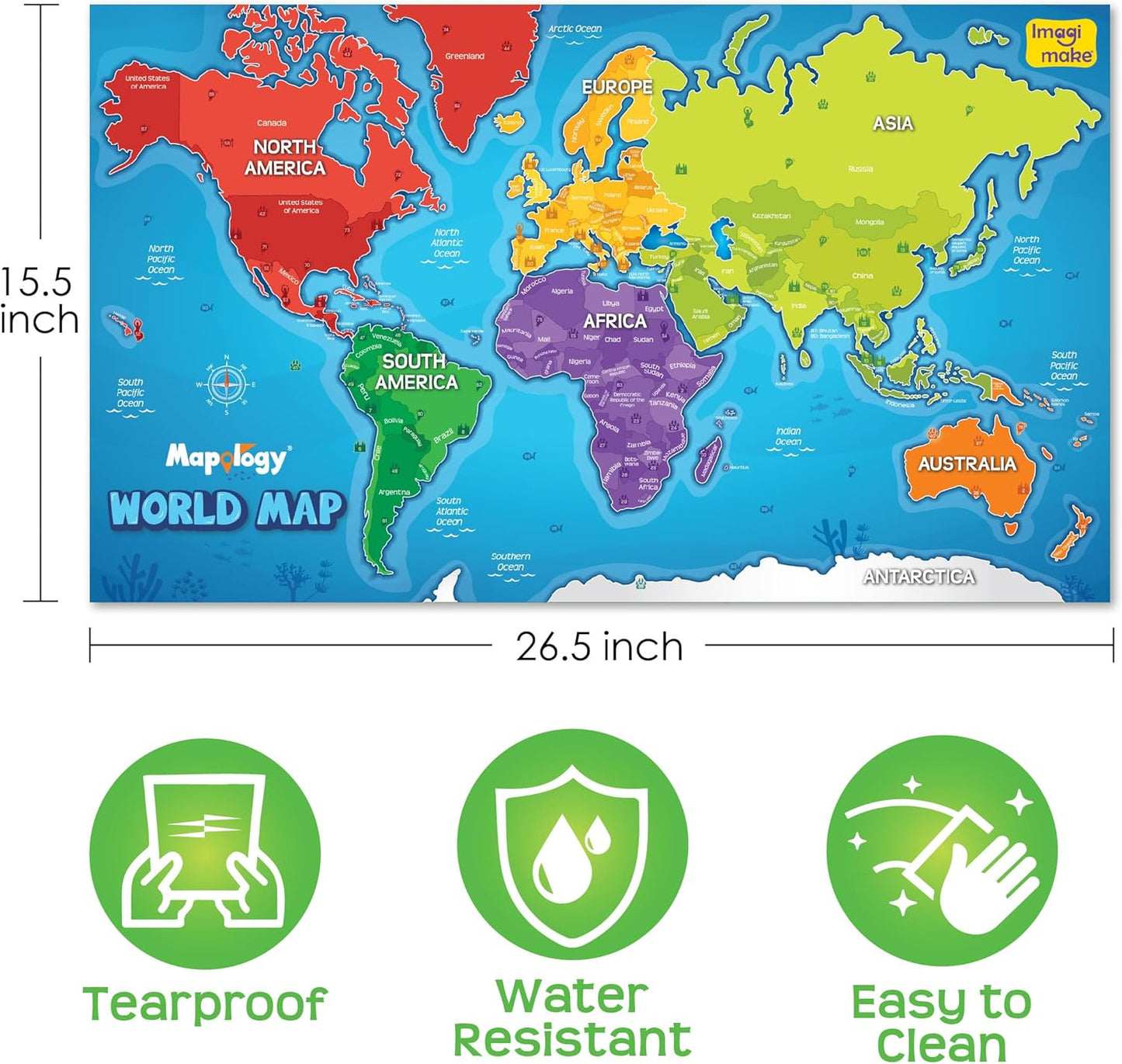 Imagimake Mapology World Map with Reusable Stickers