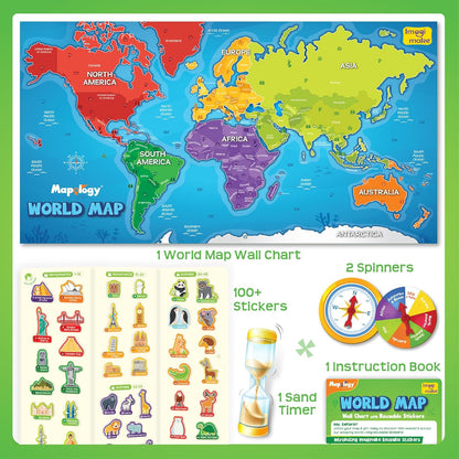 Imagimake Mapology World Map with Reusable Stickers