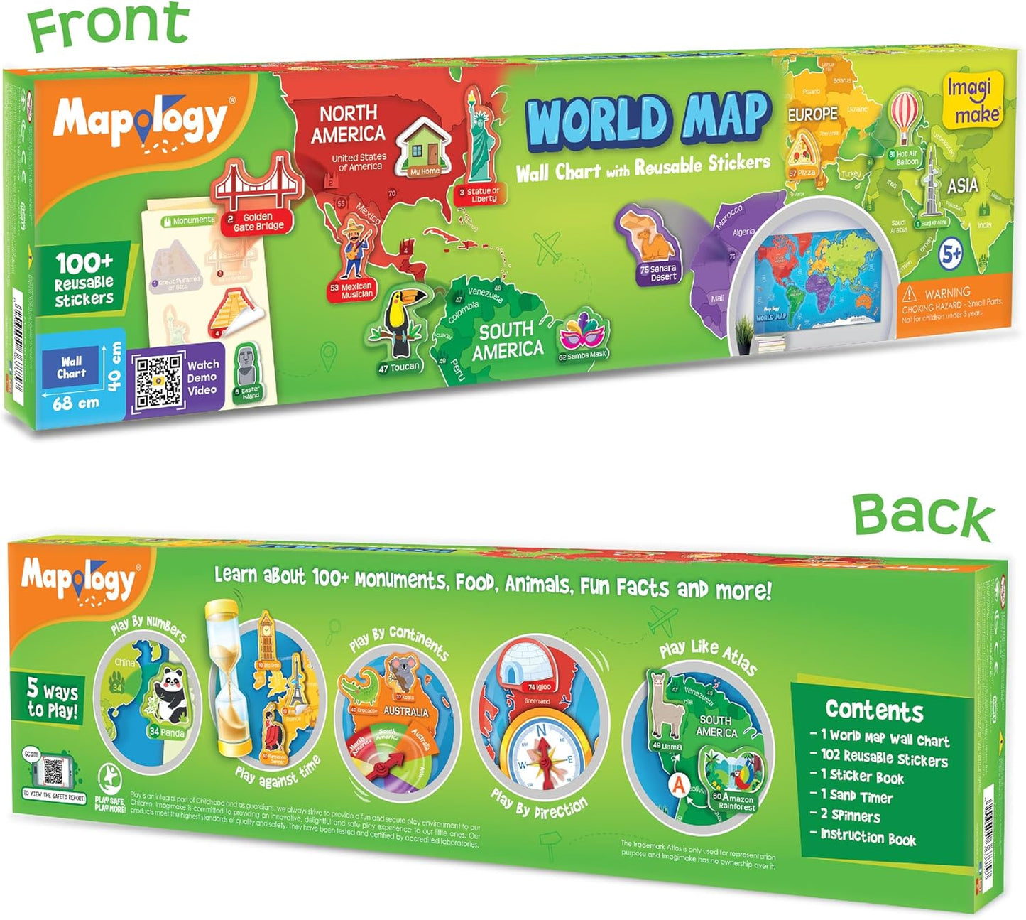 Imagimake Mapology World Map with Reusable Stickers