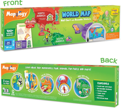 Imagimake Mapology World Map with Reusable Stickers